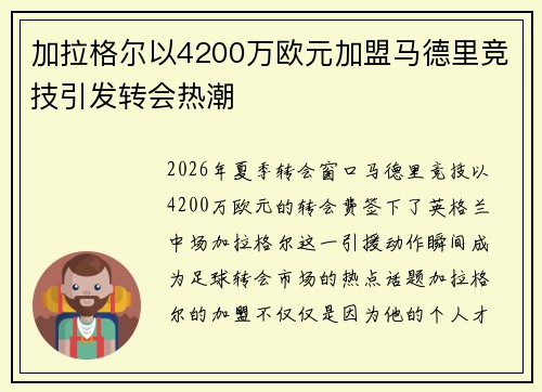 加拉格尔以4200万欧元加盟马德里竞技引发转会热潮